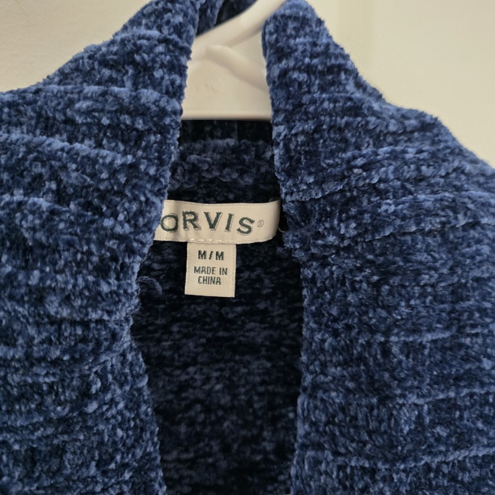 Orvis Womens Cardigan Size Medium Chenille Blue Outdoor Cozy